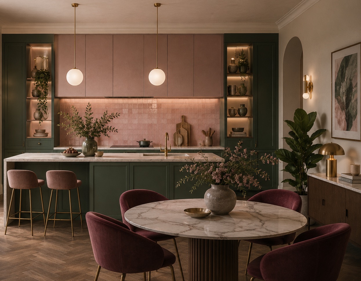 Cuisine aux lignes minimalistes en vert profond